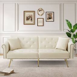 STILVORA 2-Seater Sofa Bed with Adjustable Backrest & Storage in Cream - thumbnail 2