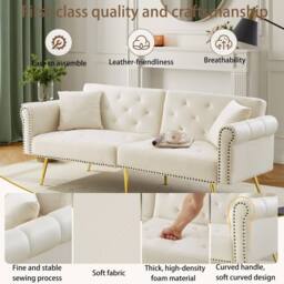 STILVORA 2-Seater Sofa Bed with Adjustable Backrest & Storage in Cream - thumbnail 7