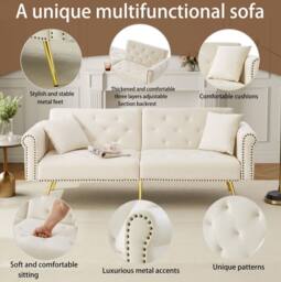 STILVORA 2-Seater Sofa Bed with Adjustable Backrest & Storage in Cream - thumbnail 8