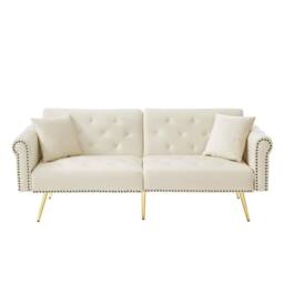 STILVORA 2-Seater Sofa Bed with Adjustable Backrest & Storage in Cream - thumbnail 5