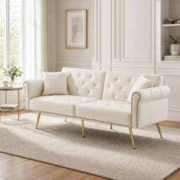 STILVORA 2-Seater Sofa Bed with Adjustable Backrest & Storage in Cream - thumbnail 1