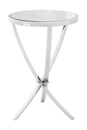 Orsina Chrome Pinched Round Side Table, Mirrored Glass Top with Silver Finish, Bow-Shaped Metal Legs, Accent Table - thumbnail 2