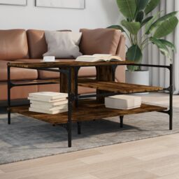 Berkfield Home Coffee Table Smoked Oak 100x100x48.5 cm Engineered¬†Wood in Brown - thumbnail 1