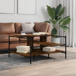 Berkfield Home Coffee Table Smoked Oak 100x100x48.5 cm Engineered¬†Wood in Brown - thumbnail 3