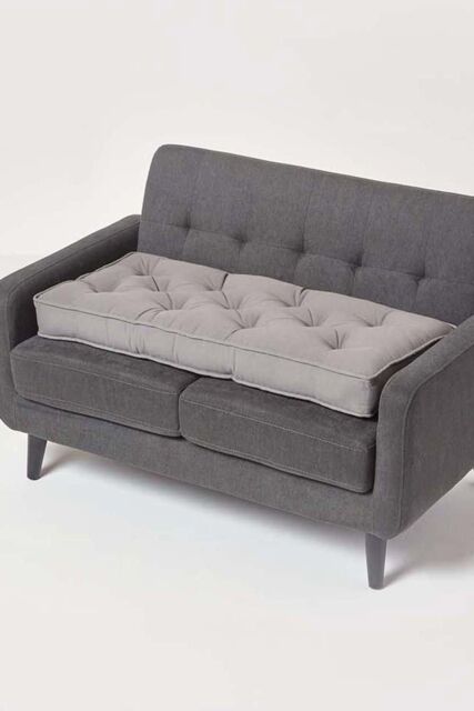 Homescapes Cotton 2 Seater Booster Cushion in Charcoal - image 1