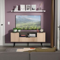 Ready Assembled 2 U Fuji 2 Door 1 Drawer Wide TV Unit (Ready Assembled) in Grey - thumbnail 1