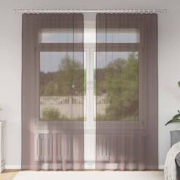 Berkfield Home Voile Curtains with Rod Pockets 2 pcs Brown - thumbnail 2