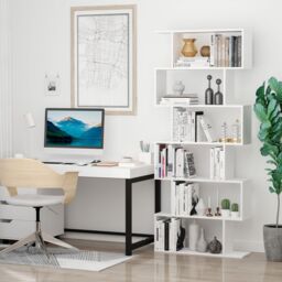 S Shape Wooden 6 tier Bookshelf Open Concept Bookcase Storage - thumbnail 4