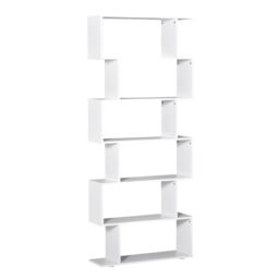 S Shape Wooden 6 tier Bookshelf Open Concept Bookcase Storage - thumbnail 3