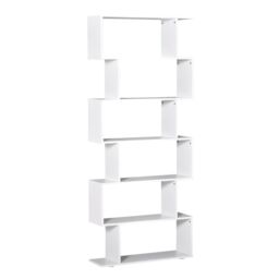 S Shape Wooden 6 tier Bookshelf Open Concept Bookcase Storage - thumbnail 1