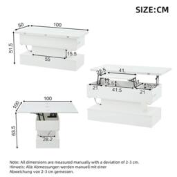 Matteo White Liftable Coffee Table with Power, USB & LED Storage - thumbnail 6
