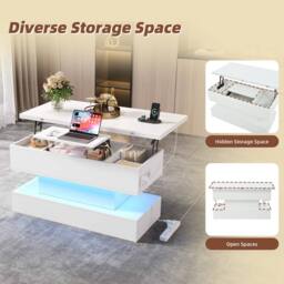 Matteo White Liftable Coffee Table with Power, USB & LED Storage - thumbnail 9