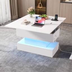 Matteo White Liftable Coffee Table with Power, USB & LED Storage - thumbnail 5