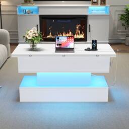 Matteo White Liftable Coffee Table with Power, USB & LED Storage - thumbnail 3