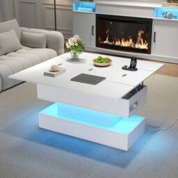 Matteo White Liftable Coffee Table with Power, USB & LED Storage
