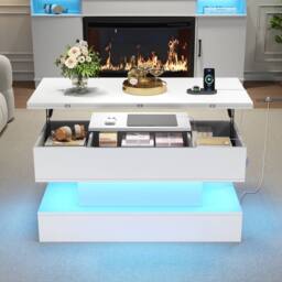 Matteo White Liftable Coffee Table with Power, USB & LED Storage - thumbnail 2