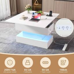 Matteo White Liftable Coffee Table with Power, USB & LED Storage - thumbnail 7