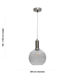 First Choice Lighting Betchley - Clear Ribbed Glass Globe Satin Nickel Deco Pendant Fitting - thumbnail 5