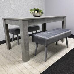 KOSY KOALA Stone Grey Effect Wood Dining Table Set with 2 Grey Velvet Benches Stylish Dining Room Furniture in Brown - thumbnail 5