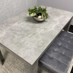 KOSY KOALA Stone Grey Effect Wood Dining Table Set with 2 Grey Velvet Benches Stylish Dining Room Furniture in Brown - thumbnail 4