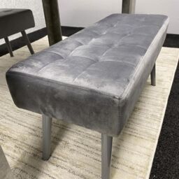 KOSY KOALA Stone Grey Effect Wood Dining Table Set with 2 Grey Velvet Benches Stylish Dining Room Furniture in Brown - thumbnail 3