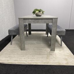 KOSY KOALA Stone Grey Effect Wood Dining Table Set with 2 Grey Velvet Benches Stylish Dining Room Furniture in Brown - thumbnail 2