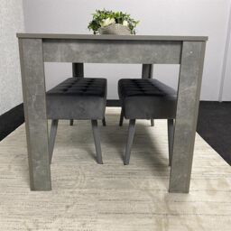 KOSY KOALA Stone Grey Effect Wood Dining Table Set with 2 Grey Velvet Benches Stylish Dining Room Furniture in Brown - thumbnail 7