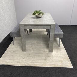 KOSY KOALA Stone Grey Effect Wood Dining Table Set with 2 Grey Velvet Benches Stylish Dining Room Furniture in Brown - thumbnail 8