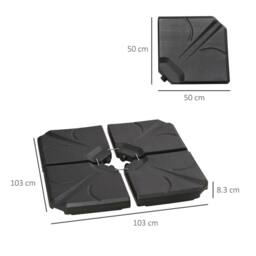 OUTSUNNY Set of 4 Banana Parasol Base Stand Water or Sand Filled Weights in Black - thumbnail 3