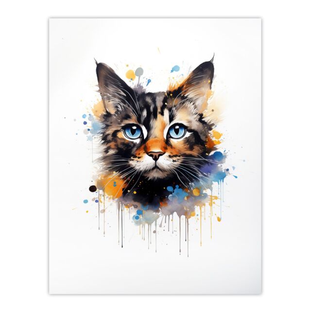"Artery8 Wall Art Print Tortoiseshell Cat Lovers Gift Watercolour Pet Portrait Painting Artwork Poster - Size: W24"" x H32""" - image 1