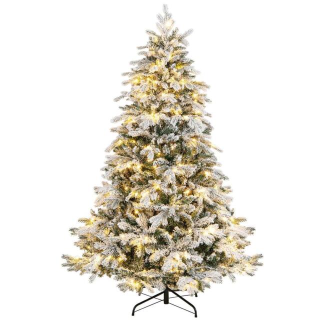 Gymax 6 FT Pre-Lit Flocked Christmas Tree With 1415 Branch Tips 260 Lights in Green - image 1