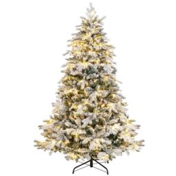 Gymax 6 FT Pre-Lit Flocked Christmas Tree With 1415 Branch Tips 260 Lights in Green - thumbnail 1