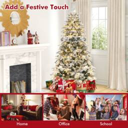 Gymax 6 FT Pre-Lit Flocked Christmas Tree With 1415 Branch Tips 260 Lights in Green - thumbnail 9