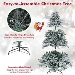 Gymax 6 FT Pre-Lit Flocked Christmas Tree With 1415 Branch Tips 260 Lights in Green - thumbnail 6