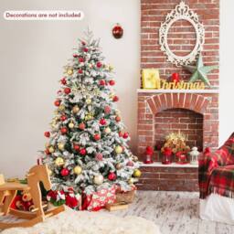 Gymax 6 FT Pre-Lit Flocked Christmas Tree With 1415 Branch Tips 260 Lights in Green - thumbnail 3