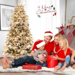 Gymax 6 FT Pre-Lit Flocked Christmas Tree With 1415 Branch Tips 260 Lights in Green - thumbnail 4