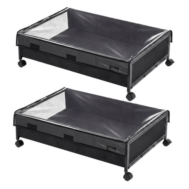 VOGREX 48L Black Wheeled Under Bed Storage Box Metal Frame With Lid - image 1