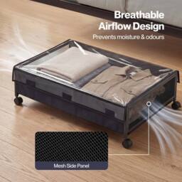VOGREX 48L Black Wheeled Under Bed Storage Box Metal Frame With Lid - thumbnail 3