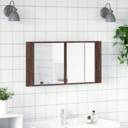 Berkfield Home LED Bathroom Mirror Cabinet Brown Oak 90x12x45 cm Acrylic - Size: 90 x 12 x 45 cm