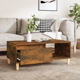 Berkfield Home Coffee Table Smoked Oak 90x50x36.5 cm Engineered Wood in Brown - thumbnail 3
