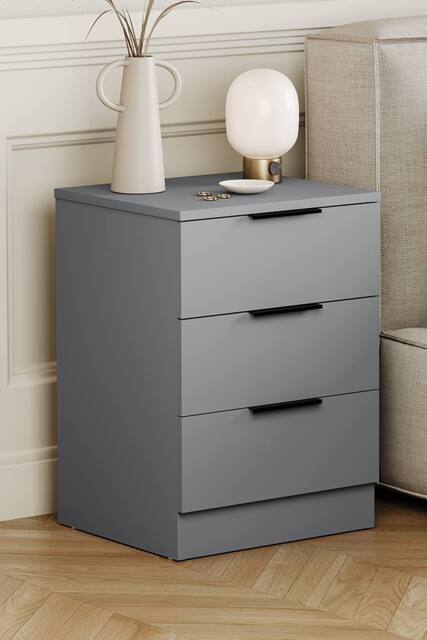 HD Designs Trega 3 Drawer Bedside Chest Table Space Saving Storage in Grey - image 1