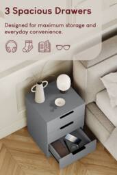 HD Designs Trega 3 Drawer Bedside Chest Table Space Saving Storage in Grey - thumbnail 5