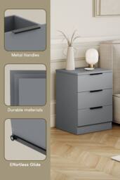 HD Designs Trega 3 Drawer Bedside Chest Table Space Saving Storage in Grey - thumbnail 4