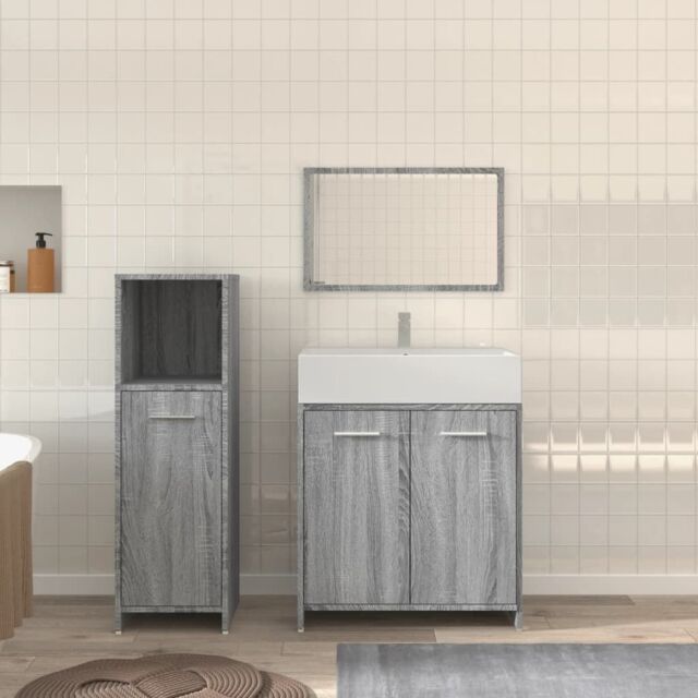 Berkfield Home 3 Piece Bathroom Furniture Set Grey Sonoma Engineered Wood - image 1