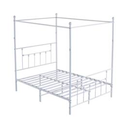 SquareBoxx Charlotte Double Four Poster Metal Bed Frame with Metal Slats in White - thumbnail 6