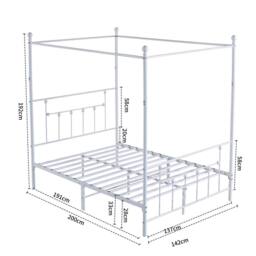 SquareBoxx Charlotte Double Four Poster Metal Bed Frame with Metal Slats in White - thumbnail 3