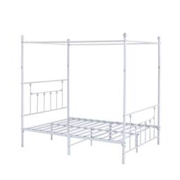 SquareBoxx Charlotte Double Four Poster Metal Bed Frame with Metal Slats in White - thumbnail 4
