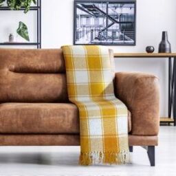 New Edge Blinds Comfy Check Collection Cotton Throw in Yellow - Size: 127 cm x 152 cm - thumbnail 4