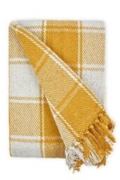New Edge Blinds Comfy Check Collection Cotton Throw in Yellow - Size: 127 cm x 152 cm - thumbnail 1