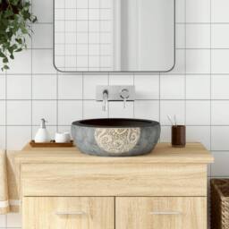 Berkfield Home Countertop Basin Black & Brown Round Œ¶41x14 cm Ceramic - Size: 41x14 cm - thumbnail 2